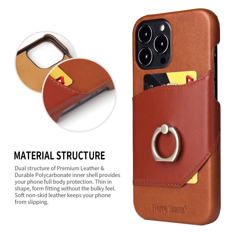 For iPhone 13 Pro Fierre Shann Oil Wax Texture Genuine Leather Back Cover Case with 360 Degree Rotation Holder & Card Slot (Brown) - HoMEdemic™ 