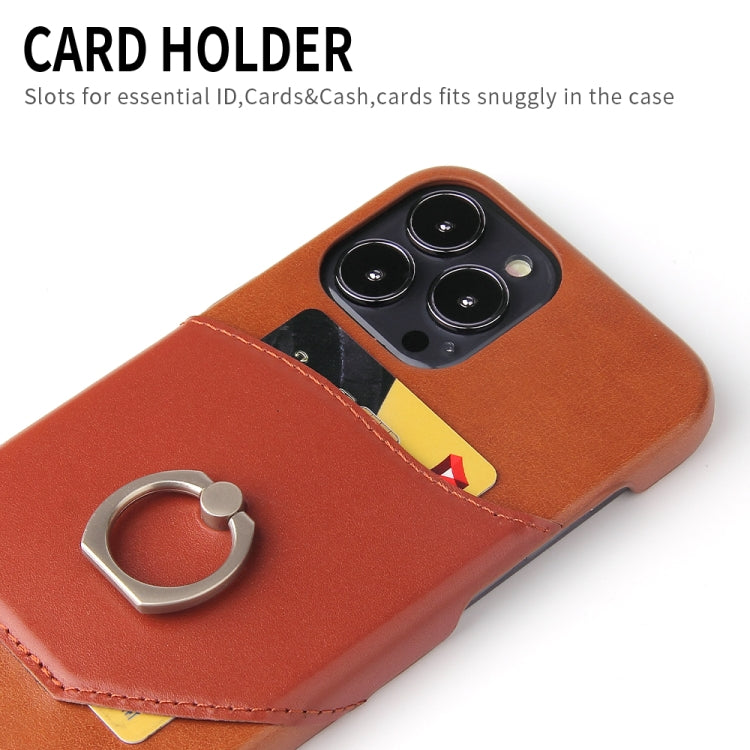 For iPhone 13 Pro Fierre Shann Oil Wax Texture Genuine Leather Back Cover Case with 360 Degree Rotation Holder & Card Slot (Brown) - HoMEdemic™ 