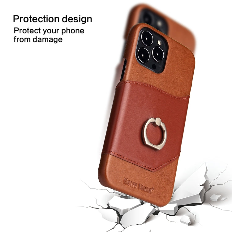 For iPhone 13 Pro Fierre Shann Oil Wax Texture Genuine Leather Back Cover Case with 360 Degree Rotation Holder & Card Slot (Brown) - HoMEdemic™ 