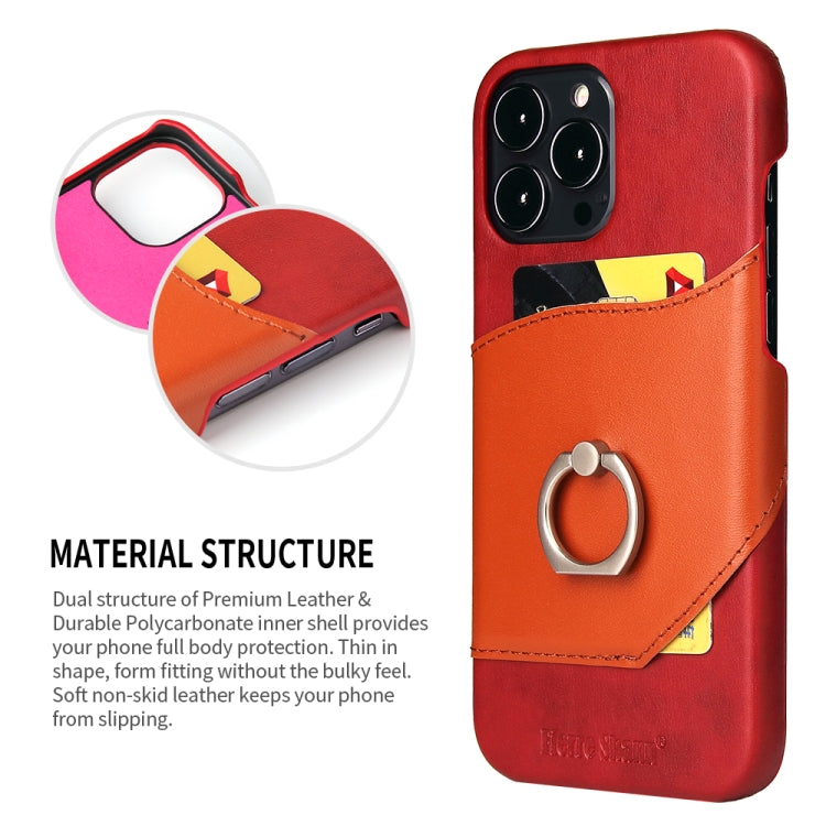 For iPhone 13 Pro Fierre Shann Oil Wax Texture Genuine Leather Back Cover Case with 360 Degree Rotation Holder & Card Slot (Red) - HoMEdemic™ 