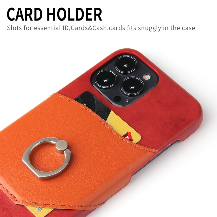 For iPhone 13 Pro Fierre Shann Oil Wax Texture Genuine Leather Back Cover Case with 360 Degree Rotation Holder & Card Slot (Red) - HoMEdemic™ 