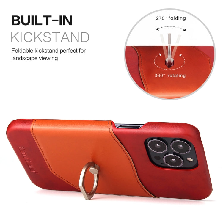 For iPhone 13 Pro Fierre Shann Oil Wax Texture Genuine Leather Back Cover Case with 360 Degree Rotation Holder & Card Slot (Red) - HoMEdemic™ 