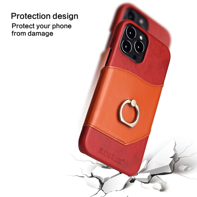 For iPhone 13 Pro Fierre Shann Oil Wax Texture Genuine Leather Back Cover Case with 360 Degree Rotation Holder & Card Slot (Red) - HoMEdemic™ 