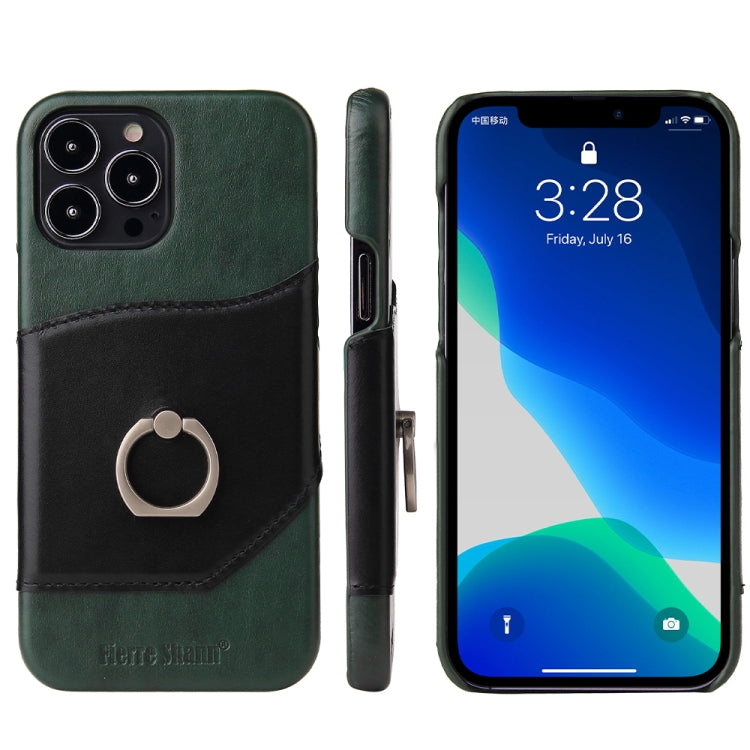 For iPhone 13 Pro Fierre Shann Oil Wax Texture Genuine Leather Back Cover Case with 360 Degree Rotation Holder & Card Slot (Black) - HoMEdemic™ 