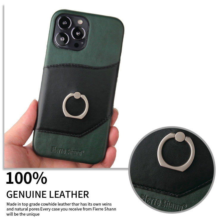 For iPhone 13 Pro Fierre Shann Oil Wax Texture Genuine Leather Back Cover Case with 360 Degree Rotation Holder & Card Slot (Black) - HoMEdemic™ 