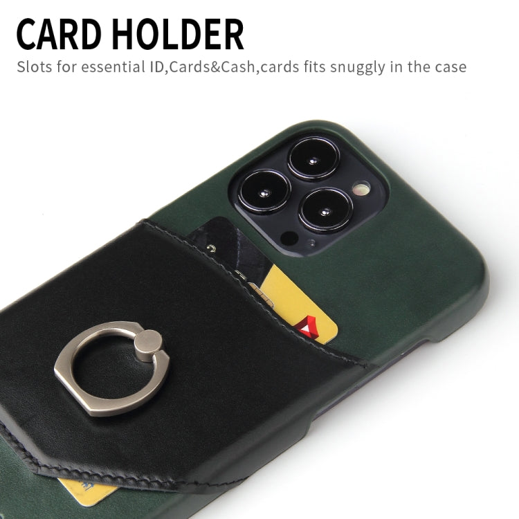 For iPhone 13 Pro Fierre Shann Oil Wax Texture Genuine Leather Back Cover Case with 360 Degree Rotation Holder & Card Slot (Black) - HoMEdemic™ 