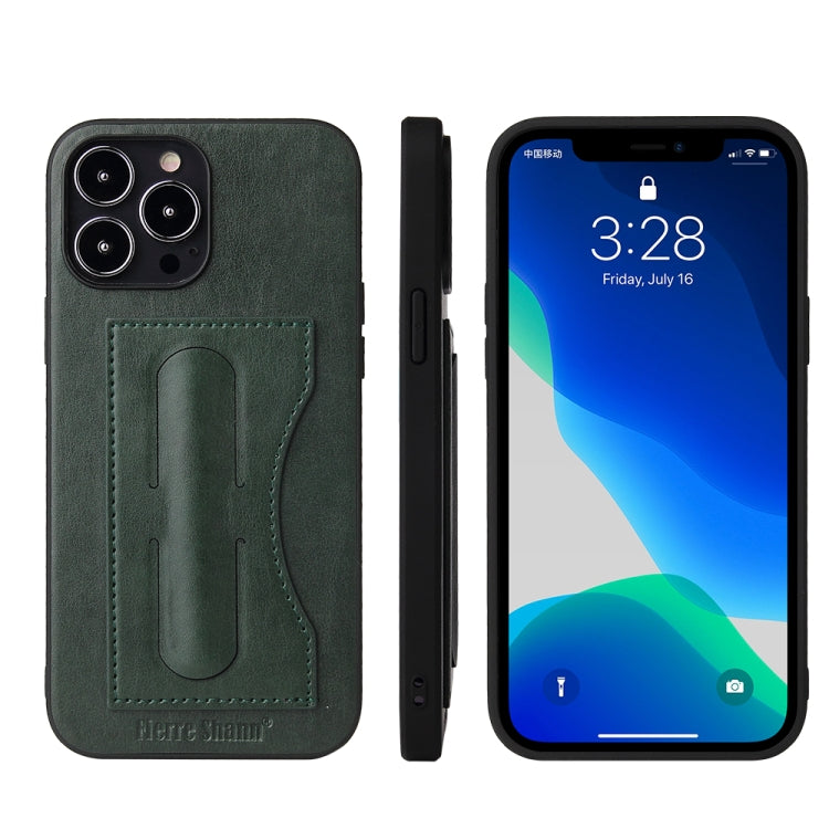 For iPhone 13 Pro Fierre Shann Full Coverage Protective Leather Case with Holder & Card Slot (Green) - HoMEdemic™ 