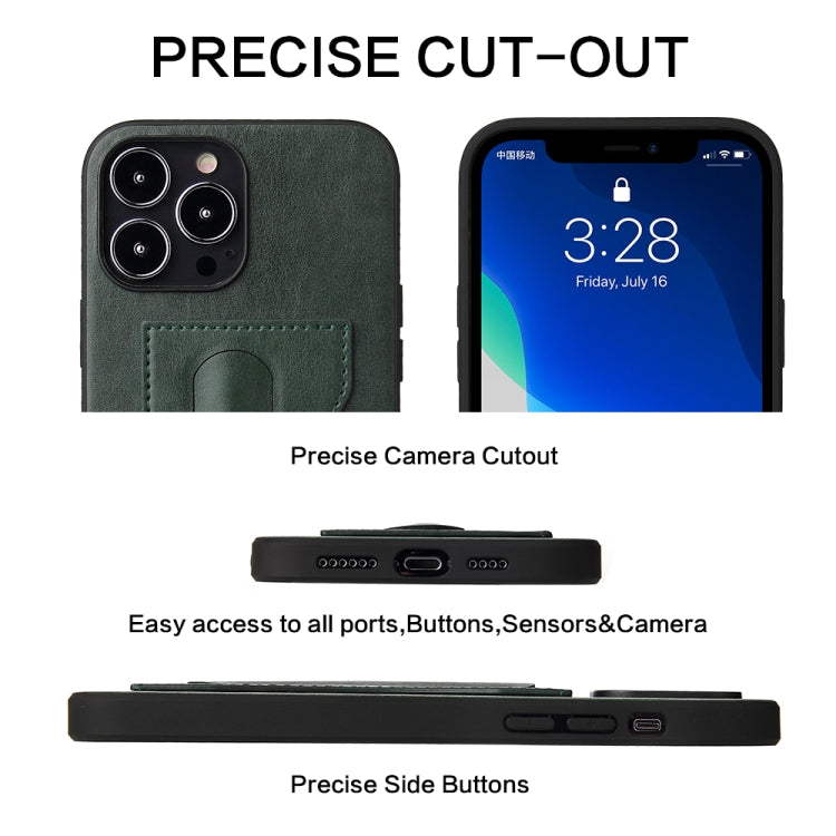 For iPhone 13 Pro Fierre Shann Full Coverage Protective Leather Case with Holder & Card Slot (Green) - HoMEdemic™ 