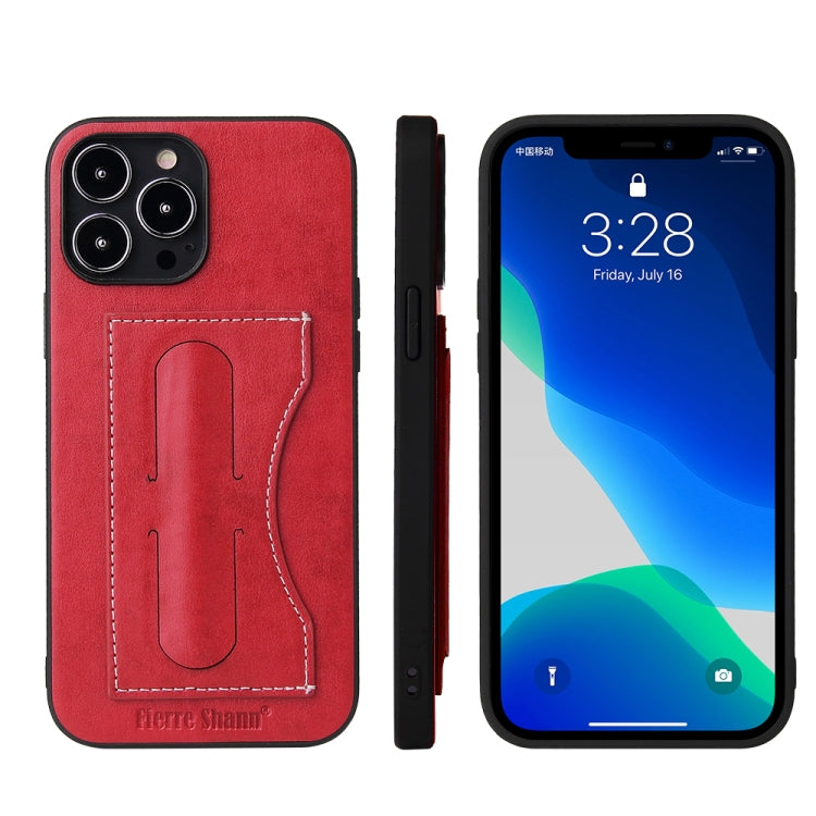 For iPhone 13 Pro Fierre Shann Full Coverage Protective Leather Case with Holder & Card Slot (Red) - HoMEdemic™ 