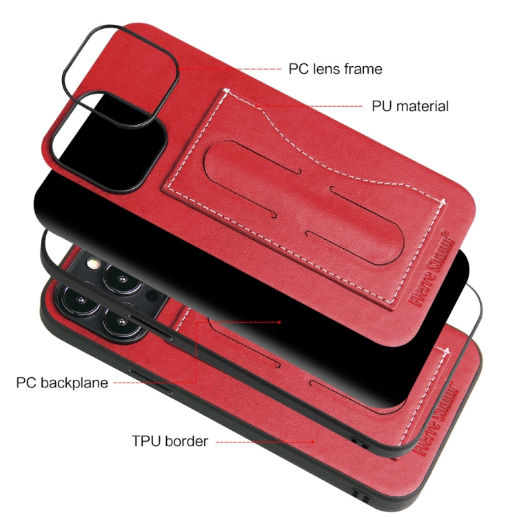 For iPhone 13 Pro Fierre Shann Full Coverage Protective Leather Case with Holder & Card Slot (Red) - HoMEdemic™ 