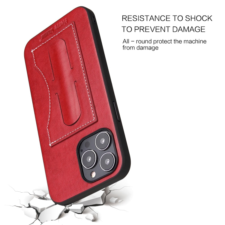 For iPhone 13 Pro Fierre Shann Full Coverage Protective Leather Case with Holder & Card Slot (Red) - HoMEdemic™ 