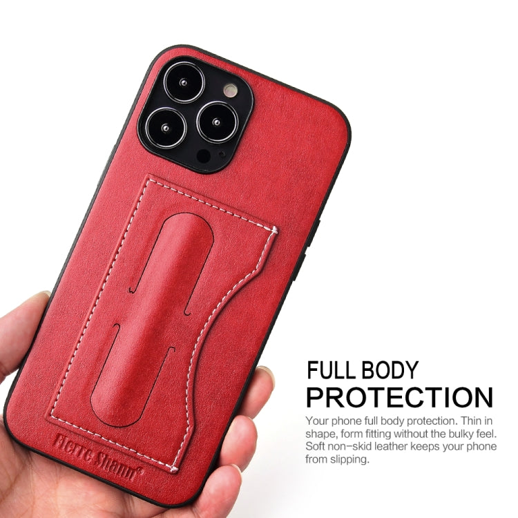 For iPhone 13 Pro Fierre Shann Full Coverage Protective Leather Case with Holder & Card Slot (Red) - HoMEdemic™ 