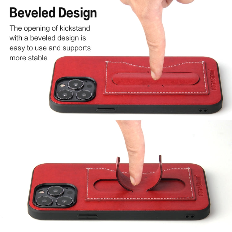 For iPhone 13 Pro Fierre Shann Full Coverage Protective Leather Case with Holder & Card Slot (Red) - HoMEdemic™ 