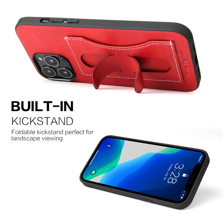 For iPhone 13 Pro Fierre Shann Full Coverage Protective Leather Case with Holder & Card Slot (Red) - HoMEdemic™ 