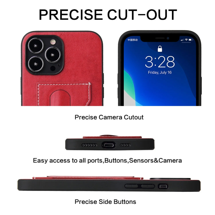 For iPhone 13 Pro Fierre Shann Full Coverage Protective Leather Case with Holder & Card Slot (Red) - HoMEdemic™ 