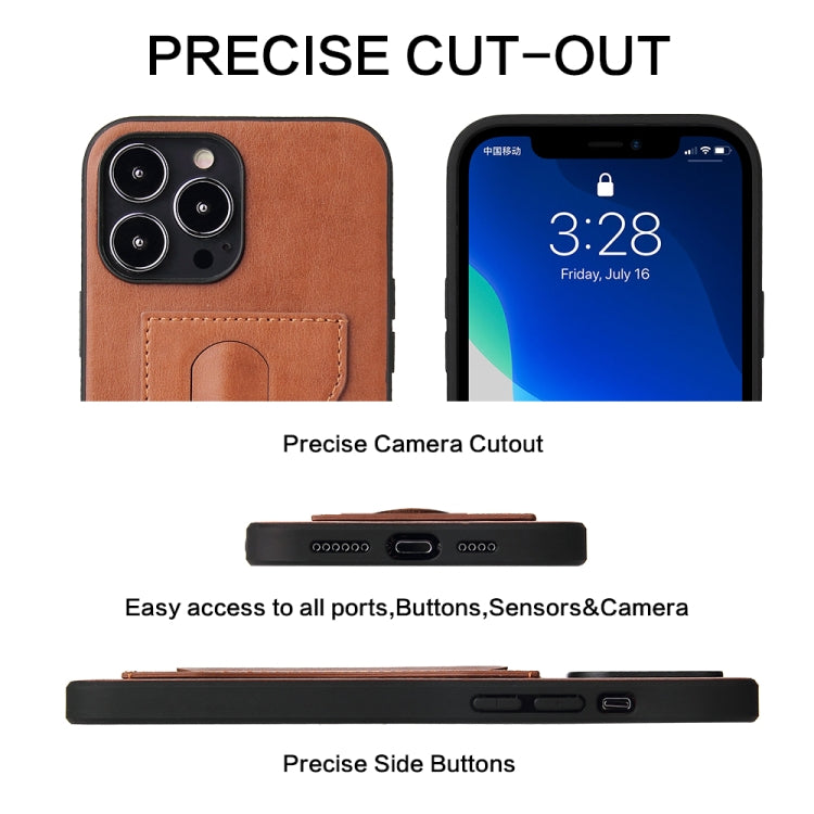 For iPhone 13 Pro Fierre Shann Full Coverage Protective Leather Case with Holder & Card Slot (Brown) - HoMEdemic™ 