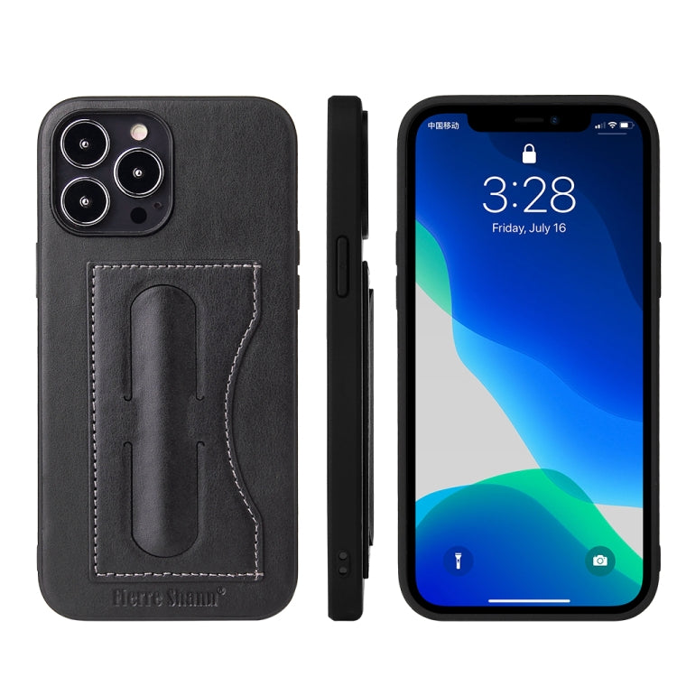 For iPhone 13 Pro Fierre Shann Full Coverage Protective Leather Case with Holder & Card Slot (Black) - HoMEdemic™ 