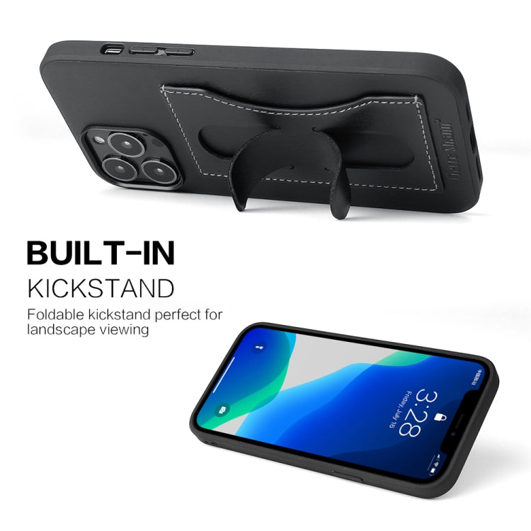For iPhone 13 Pro Fierre Shann Full Coverage Protective Leather Case with Holder & Card Slot (Black) - HoMEdemic™ 
