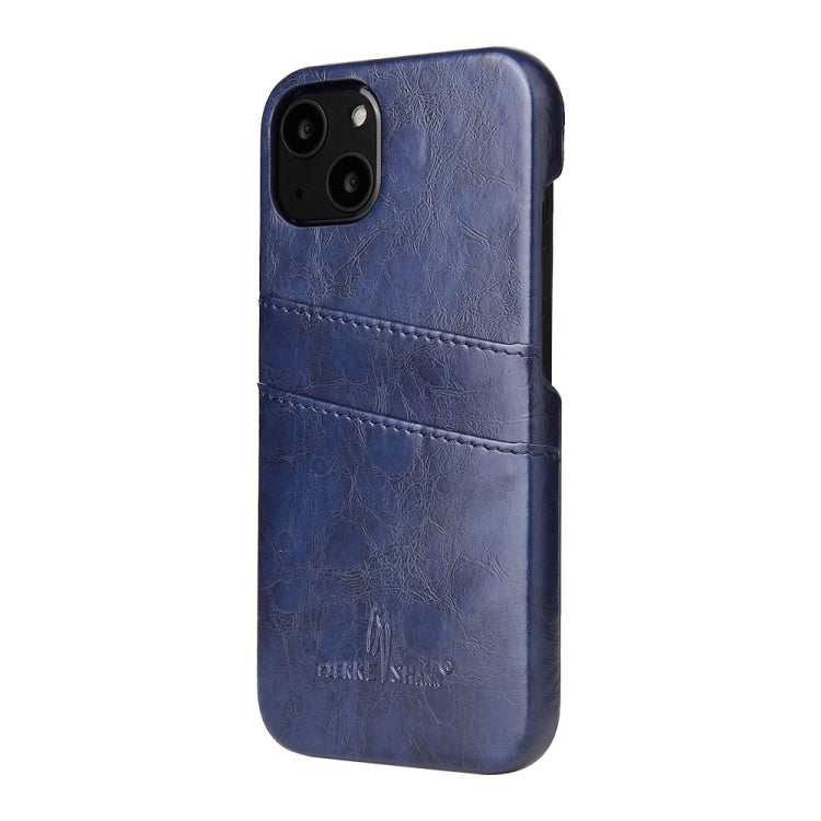 For iPhone 13 Pro Fierre Shann Retro Oil Wax Texture PU Leather Case with Card Slots (Blue) - HoMEdemic™ 