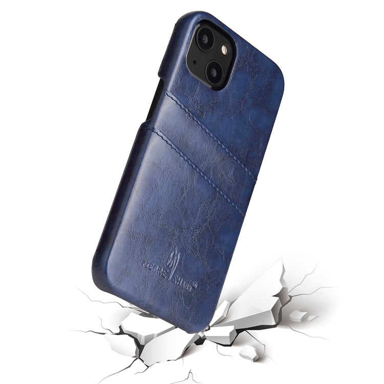 For iPhone 13 Pro Fierre Shann Retro Oil Wax Texture PU Leather Case with Card Slots (Blue) - HoMEdemic™ 