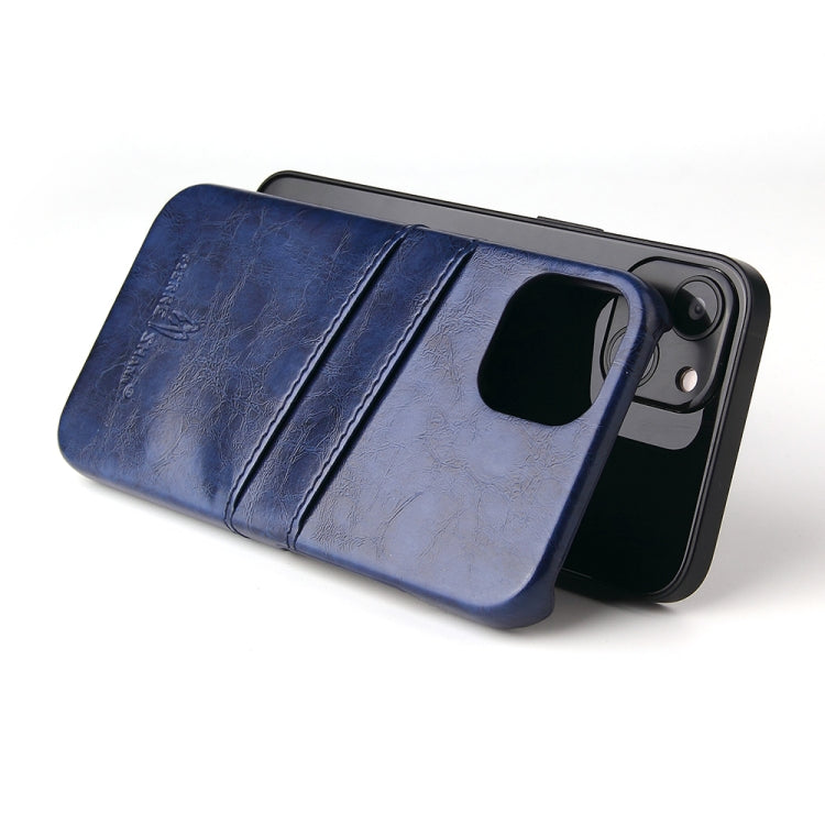 For iPhone 13 Pro Fierre Shann Retro Oil Wax Texture PU Leather Case with Card Slots (Blue) - HoMEdemic™ 