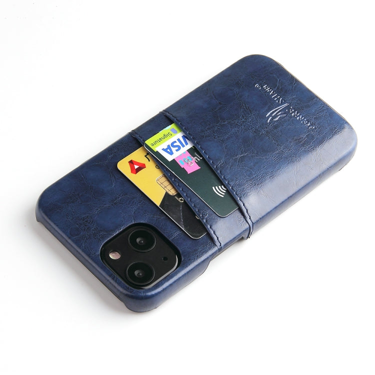 For iPhone 13 Pro Fierre Shann Retro Oil Wax Texture PU Leather Case with Card Slots (Blue) - HoMEdemic™ 