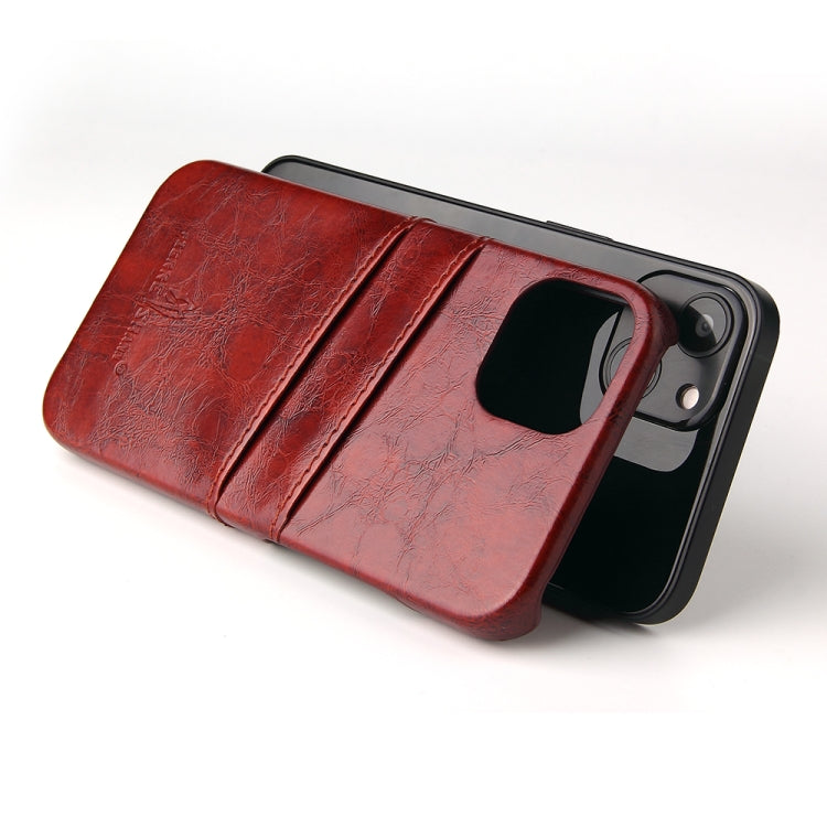 For iPhone 13 Pro Fierre Shann Retro Oil Wax Texture PU Leather Case with Card Slots (Brown) - HoMEdemic™ 