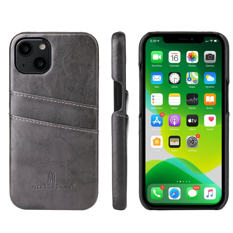 For iPhone 13 Pro Fierre Shann Retro Oil Wax Texture PU Leather Case with Card Slots (Grey) - HoMEdemic™ 