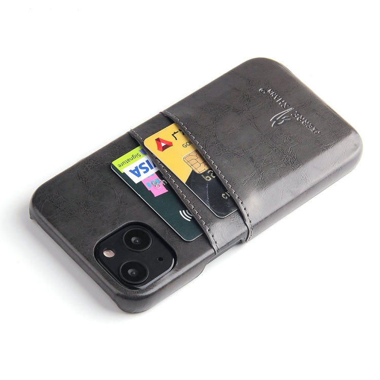 For iPhone 13 Pro Fierre Shann Retro Oil Wax Texture PU Leather Case with Card Slots (Grey) - HoMEdemic™ 