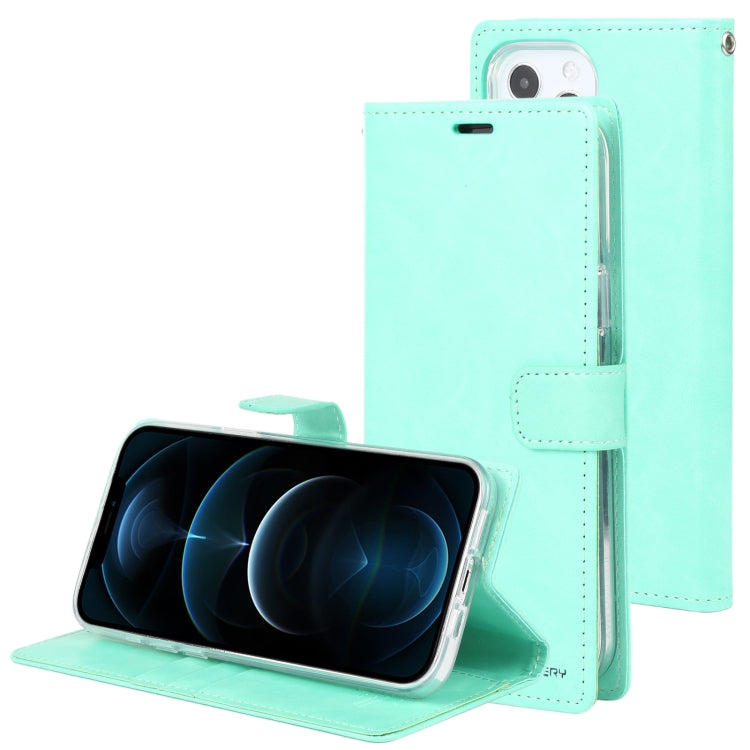 For iPhone 13 Pro GOOSPERY BLUE MOON Crazy Horse Texture Horizontal Flip Leather Case with Holder & Card Slot & Wallet (Mint Green) - HoMEdemic™ 