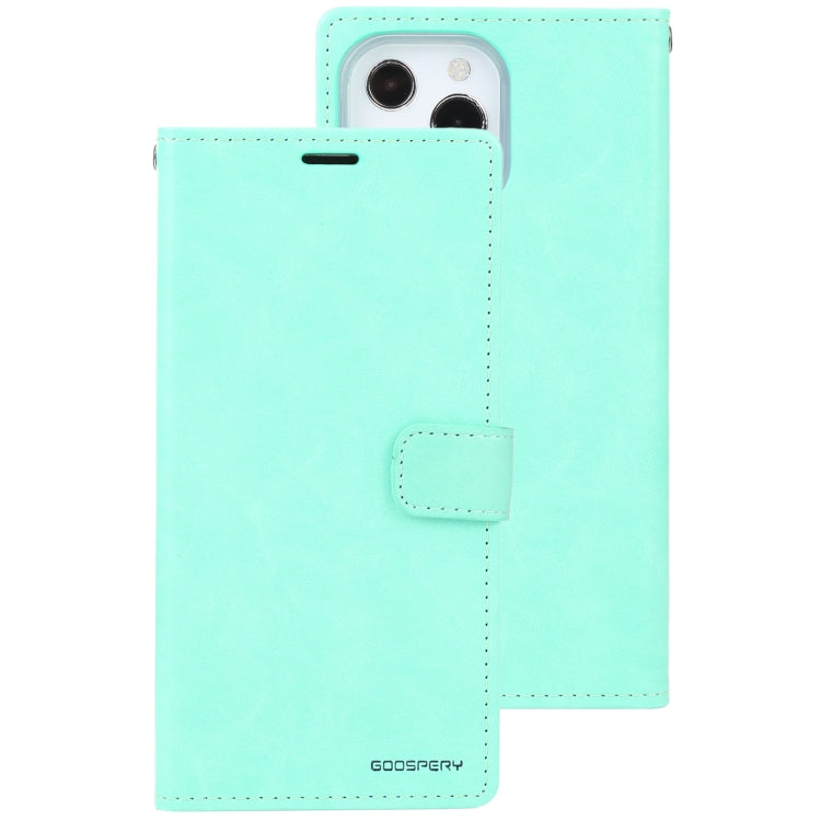 For iPhone 13 Pro GOOSPERY BLUE MOON Crazy Horse Texture Horizontal Flip Leather Case with Holder & Card Slot & Wallet (Mint Green) - HoMEdemic™ 