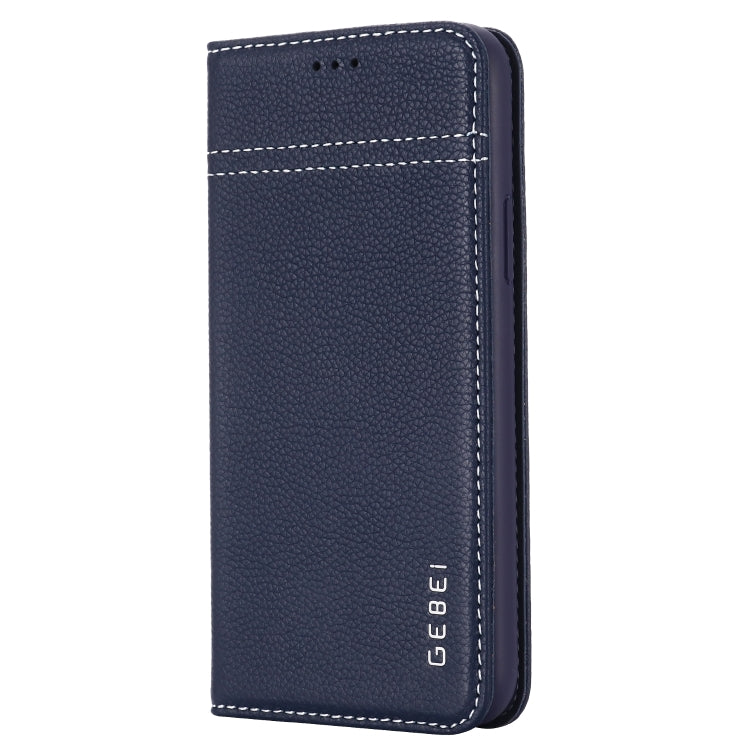 For iPhone 11 Pro GEBEI Top-grain Leather Horizontal Flip Protective Case with Holder & Card Slots(Blue) - HoMEdemic™ 