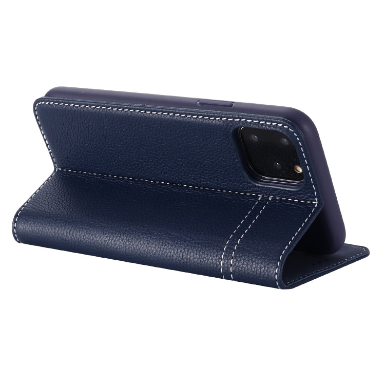 For iPhone 11 Pro GEBEI Top-grain Leather Horizontal Flip Protective Case with Holder & Card Slots(Blue) - HoMEdemic™ 