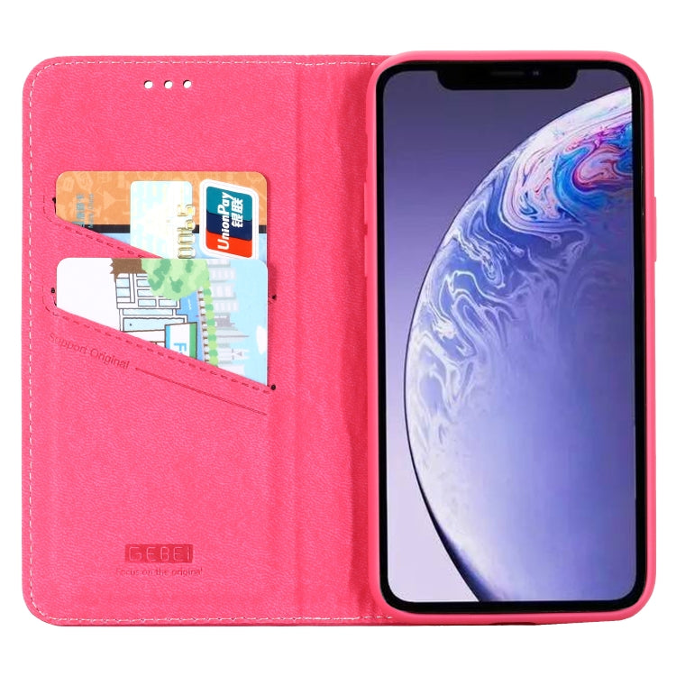 For iPhone 11 Pro GEBEI Top-grain Leather Horizontal Flip Protective Case with Holder & Card Slots(Rose Red) - HoMEdemic™ 