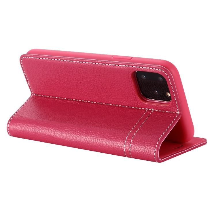 For iPhone 11 Pro GEBEI Top-grain Leather Horizontal Flip Protective Case with Holder & Card Slots(Rose Red) - HoMEdemic™ 