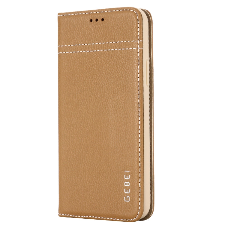 For iPhone 11 GEBEI Top-grain Leather Horizontal Flip Protective Case with Holder & Card Slots(Khaki) - HoMEdemic™ 