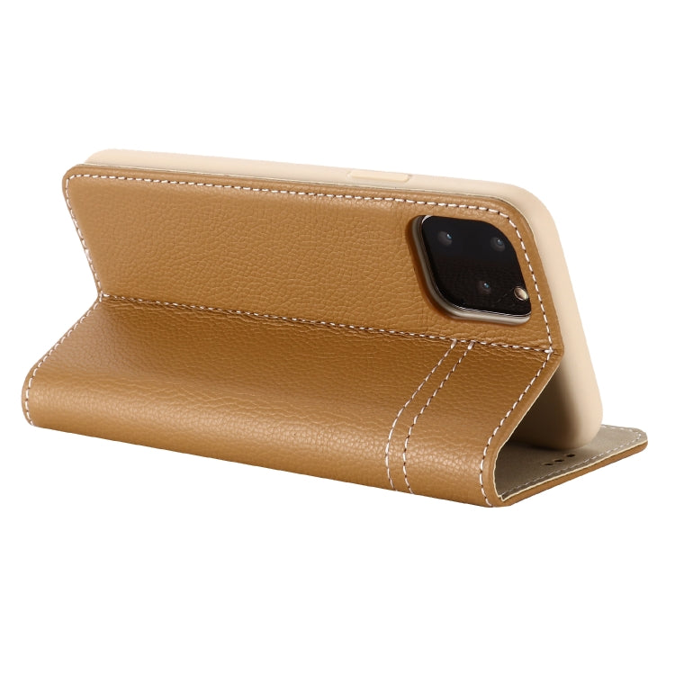 For iPhone 11 GEBEI Top-grain Leather Horizontal Flip Protective Case with Holder & Card Slots(Khaki) - HoMEdemic™ 