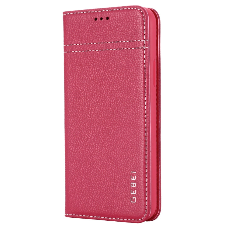 For iPhone 11 GEBEI Top-grain Leather Horizontal Flip Protective Case with Holder & Card Slots(Rose Red) - HoMEdemic™ 