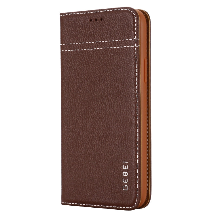 For iPhone 11 GEBEI Top-grain Leather Horizontal Flip Protective Case with Holder & Card Slots(Brown) - HoMEdemic™ 