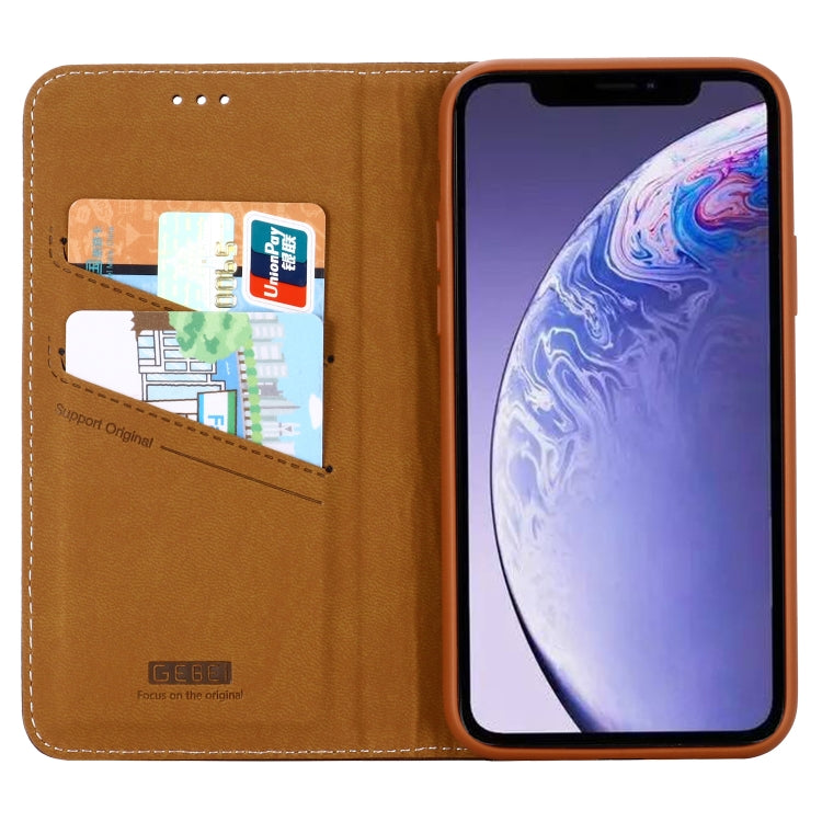 For iPhone 11 GEBEI Top-grain Leather Horizontal Flip Protective Case with Holder & Card Slots(Brown) - HoMEdemic™ 