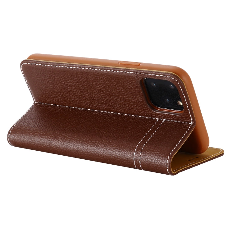 For iPhone 11 GEBEI Top-grain Leather Horizontal Flip Protective Case with Holder & Card Slots(Brown) - HoMEdemic™ 