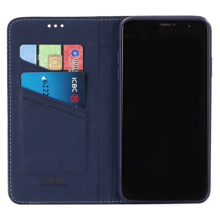 For iPhone XS / X GEBEI Top-grain Leather Horizontal Flip Protective Case with Holder & Card Slots(Blue) - HoMEdemic™ 