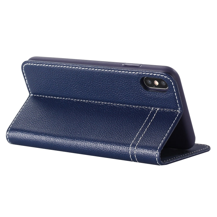 For iPhone XS / X GEBEI Top-grain Leather Horizontal Flip Protective Case with Holder & Card Slots(Blue) - HoMEdemic™ 