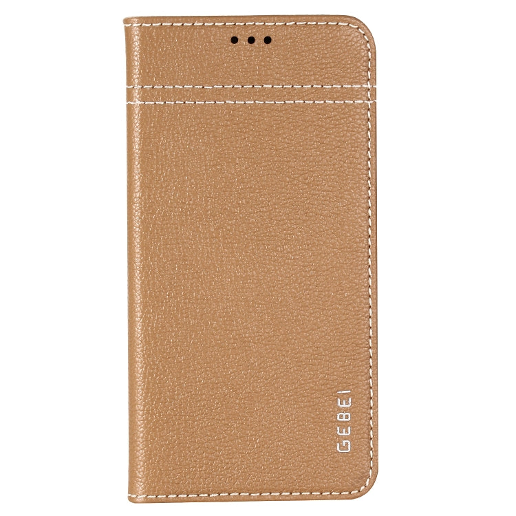 For iPhone XR GEBEI Top-grain Leather Horizontal Flip Protective Case with Holder & Card Slots(Khaki) - HoMEdemic™ 