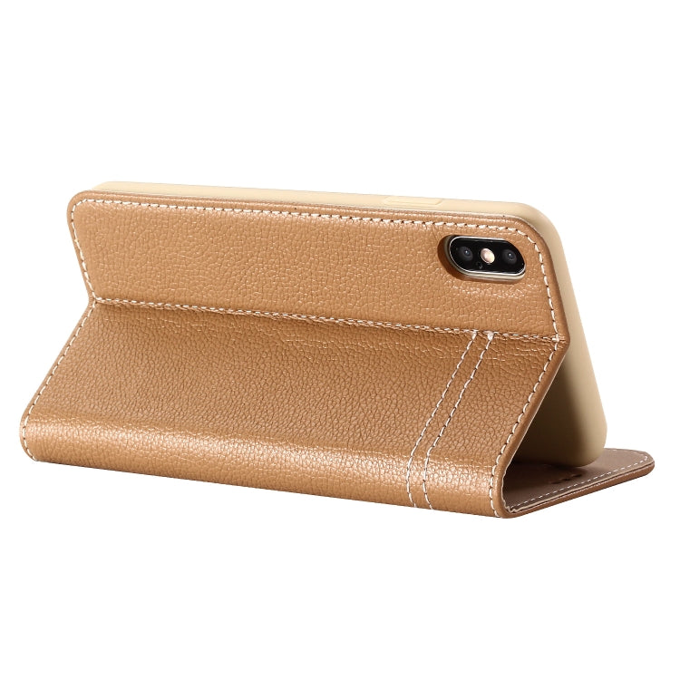For iPhone XR GEBEI Top-grain Leather Horizontal Flip Protective Case with Holder & Card Slots(Khaki) - HoMEdemic™ 