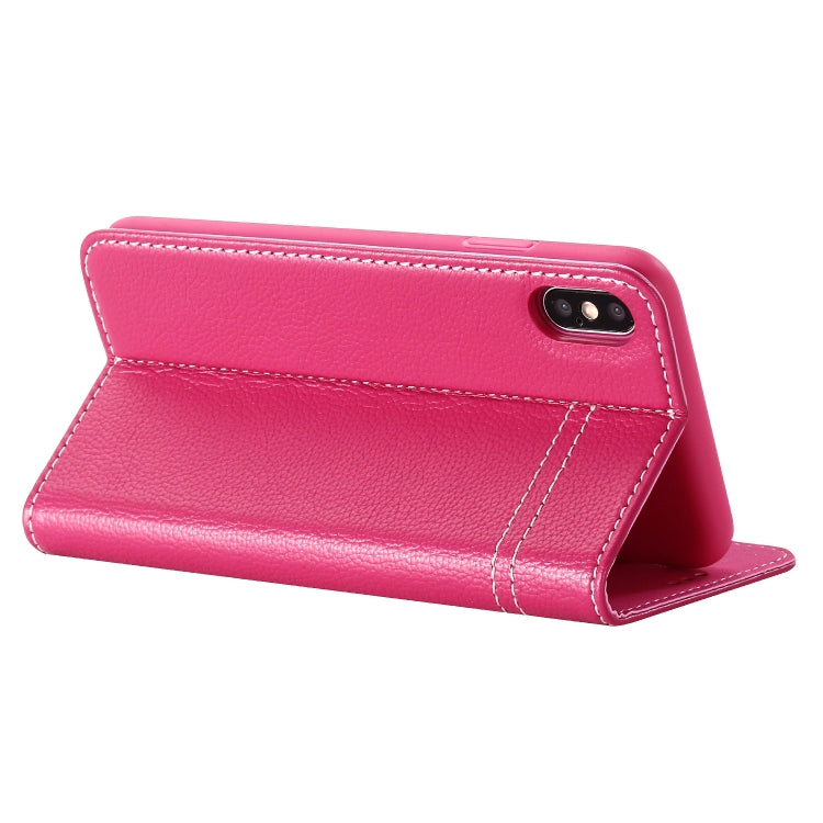 For iPhone XR GEBEI Top-grain Leather Horizontal Flip Protective Case with Holder & Card Slots(Rose Red) - HoMEdemic™ 