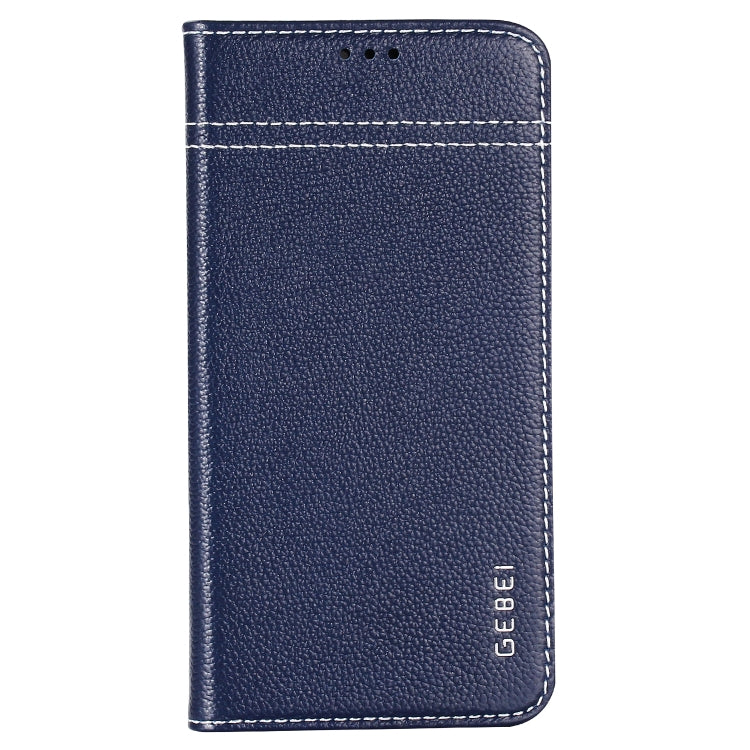 For iPhone XS Max GEBEI Top-grain Leather Horizontal Flip Protective Case with Holder & Card Slots(Blue) - HoMEdemic™ 