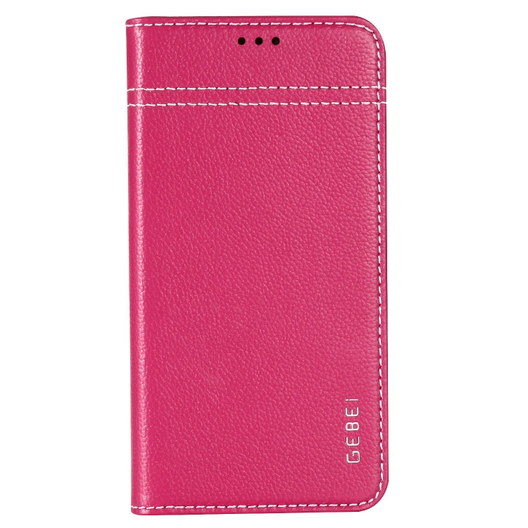For iPhone XS Max GEBEI Top-grain Leather Horizontal Flip Protective Case with Holder & Card Slots(Rose Red) - HoMEdemic™ 