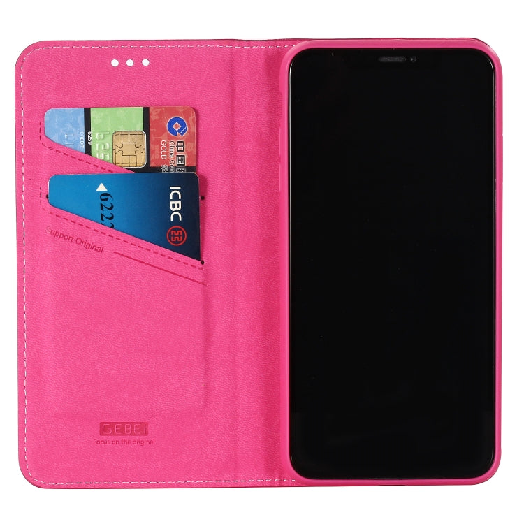 For iPhone XS Max GEBEI Top-grain Leather Horizontal Flip Protective Case with Holder & Card Slots(Rose Red) - HoMEdemic™ 