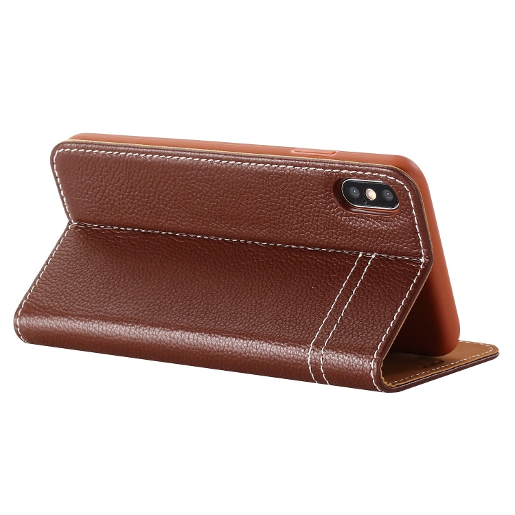 For iPhone XS Max GEBEI Top-grain Leather Horizontal Flip Protective Case with Holder & Card Slots(Brown) - HoMEdemic™ 